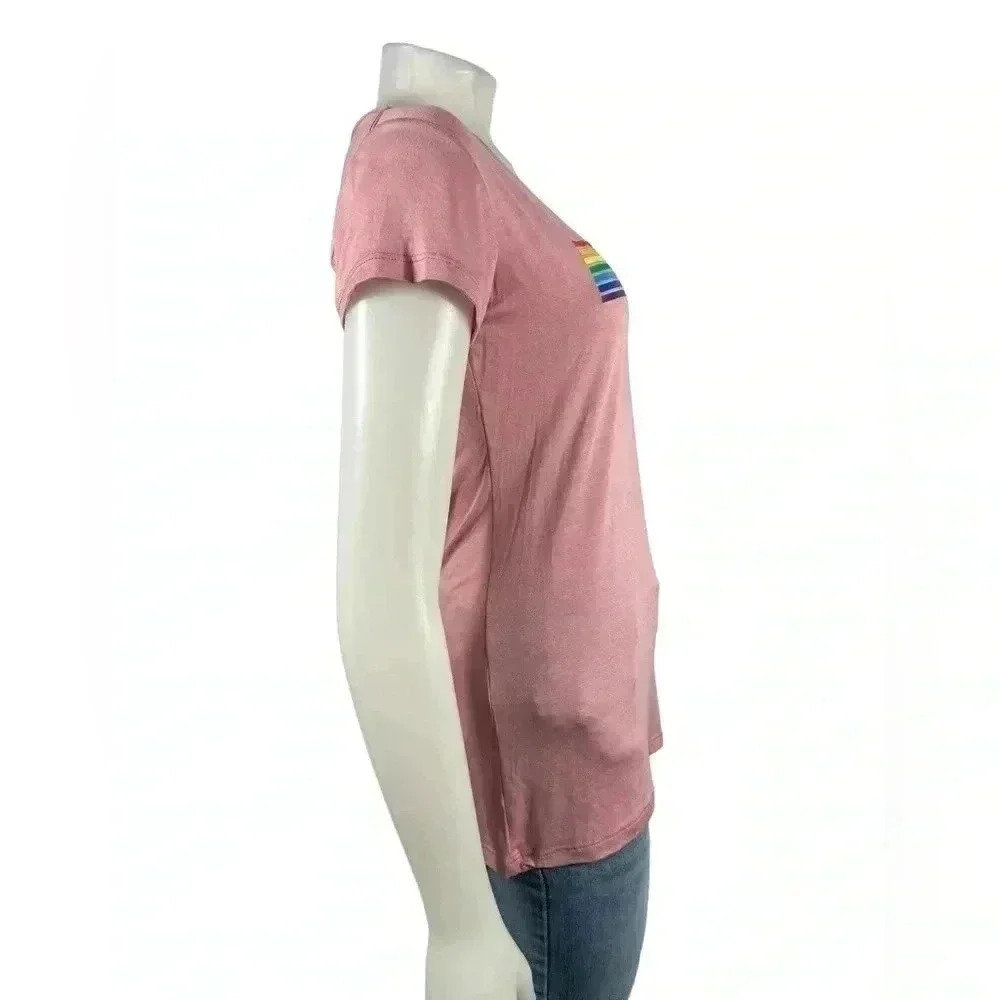 bebe Rainbow Mauve T Shirt  Size Large - Picture 3 of 6